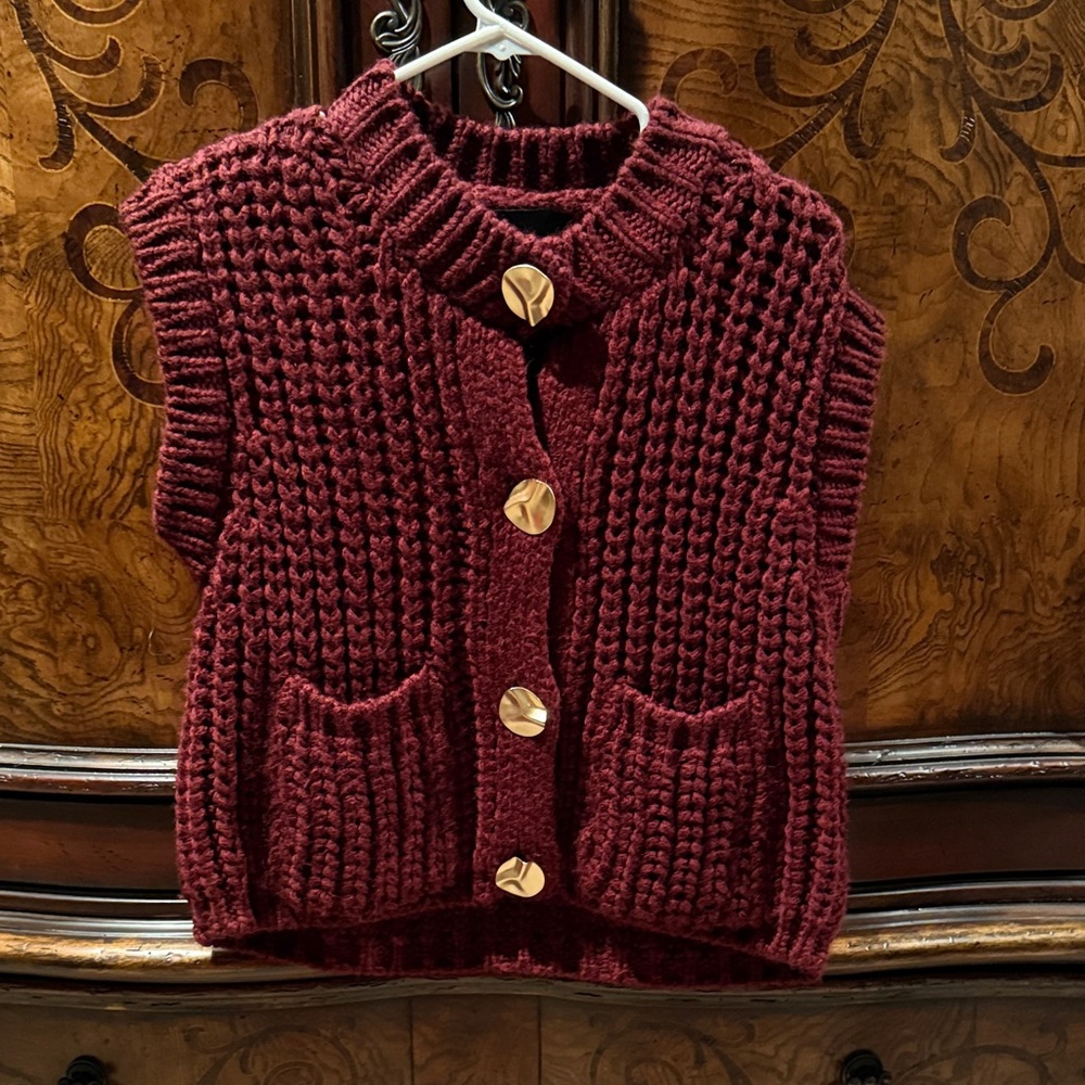 Zara Burgundy Chunky Knit Sweater Vest